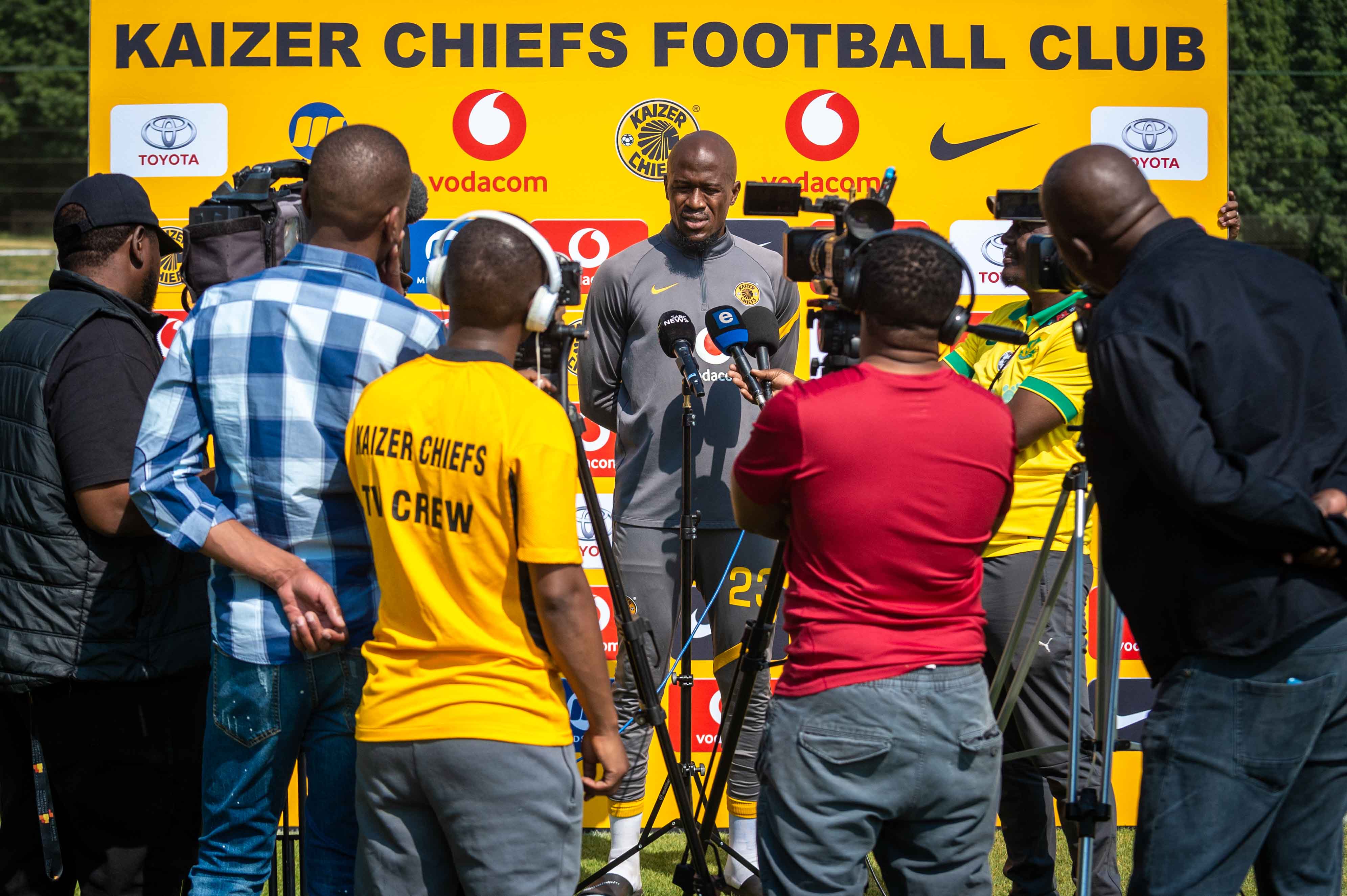 Coach Arthur Zwane, S'fiso Hlanti and Kgaogelo Sekgota at the Kaizer Chiefs Village in Naturena as they build-up to Saturday's match against Chippa United